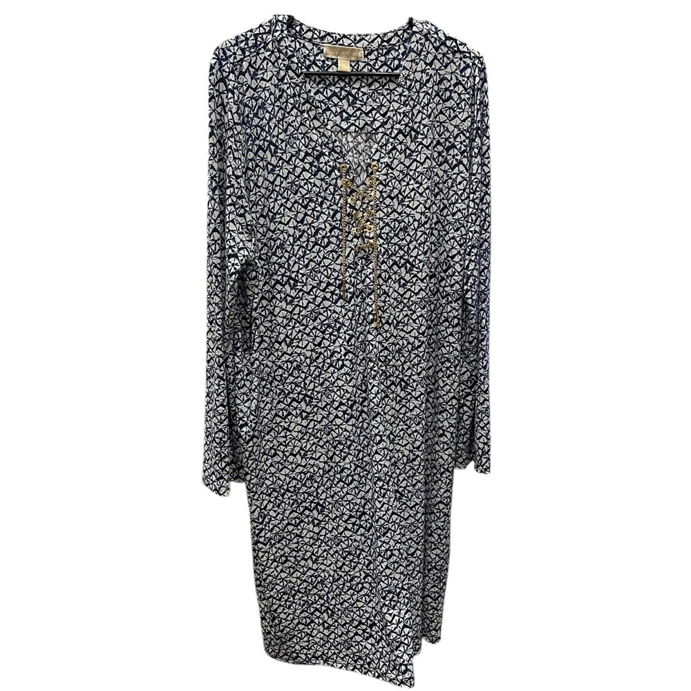 “Michael Kors Plus Size 2X Lace-Up Geometric Print Dress”